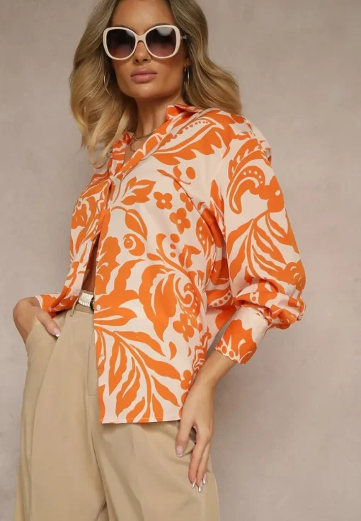 Pomarańczowa Koszula Oversize w Kwiatowy Print Boinea