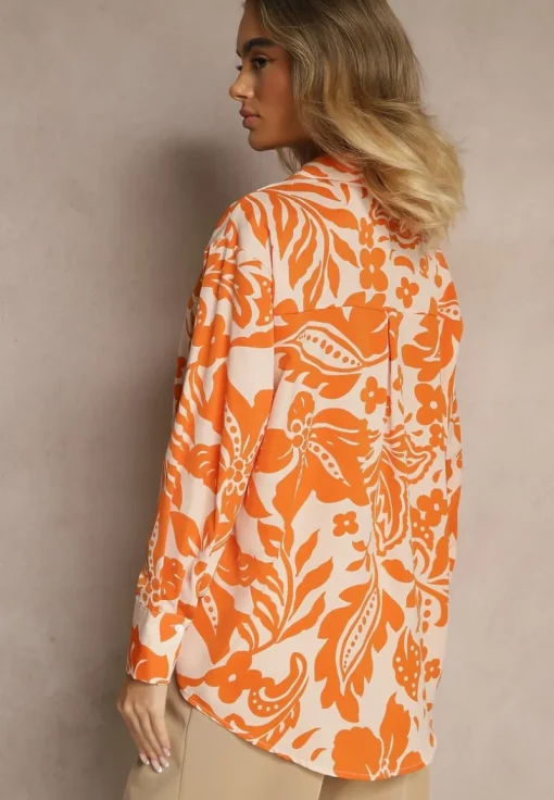 Pomarańczowa Koszula Oversize w Kwiatowy Print Boinea