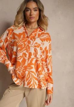 Pomarańczowa Koszula Oversize w Kwiatowy Print Boinea