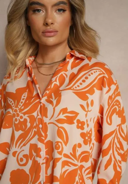 Pomarańczowa Koszula Oversize w Kwiatowy Print Boinea