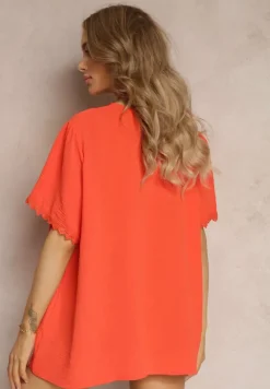 Pomarańczowa Koszula Zapinana na Guziki z Ozdobną Koronką Willona