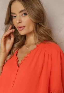 Pomarańczowa Koszula Zapinana na Guziki z Ozdobną Koronką Willona