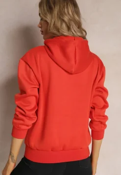 Pomarańczowa Modna Bluza z Nadrukiem i Kapturem Ozdobiona Nadrukiem Arinalu