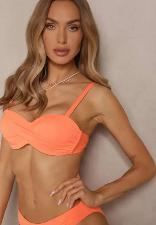 Pomarańczowe Bikini 2 Pary Majtek Typu Figi i Biustonosz Wiązany na Plecach Galanoria