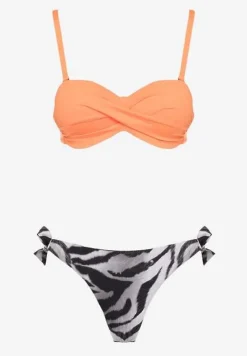 Pomarańczowe Bikini 2 Pary Majtek Typu Figi i Biustonosz Wiązany na Plecach Galanoria