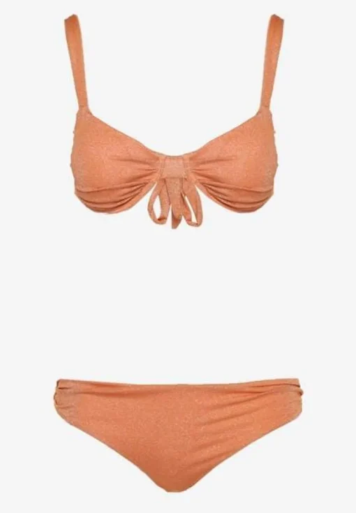 Pomarańczowe Bikini Dwuczęściowe Biustonosz z Wiązaniem na Plecach Majtki Typu Figi Tiamarla