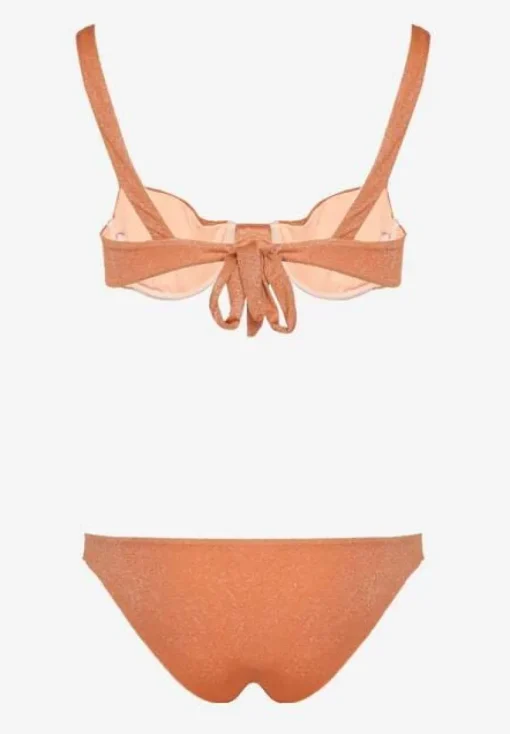 Pomarańczowe Bikini Dwuczęściowe Biustonosz z Wiązaniem na Plecach Majtki Typu Figi Tiamarla