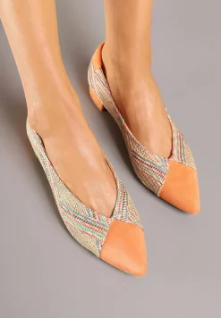 Pomarańczowe Czółenka Ozdobione Plecionką na Płaskim Obcasie Selliova