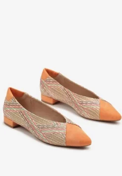 Pomarańczowe Czółenka Ozdobione Plecionką na Płaskim Obcasie Selliova