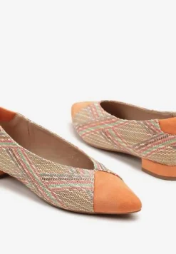 Pomarańczowe Czółenka Ozdobione Plecionką na Płaskim Obcasie Selliova