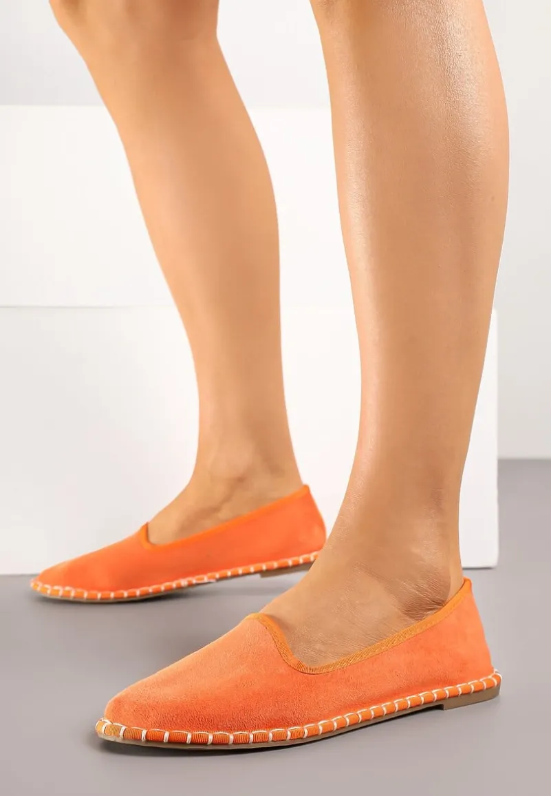 Pomarańczowe Espadryle Balerinki z Przeszyciami Firalissea