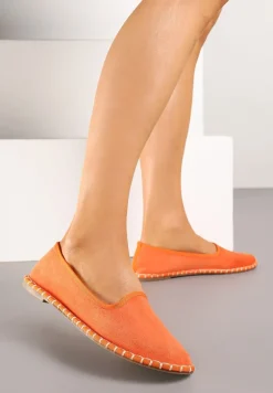 Pomarańczowe Espadryle Balerinki z Przeszyciami Firalissea