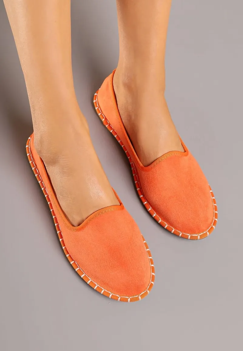Pomarańczowe Espadryle Balerinki z Przeszyciami Firalissea