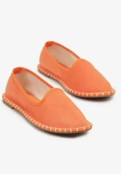 Pomarańczowe Espadryle Balerinki z Przeszyciami Firalissea