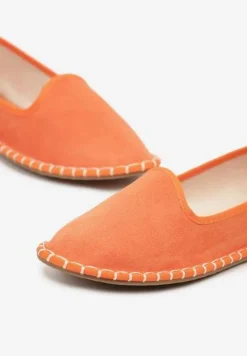 Pomarańczowe Espadryle Balerinki z Przeszyciami Firalissea