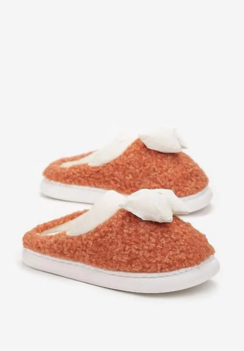 Pomarańczowe Kapcie z Futrzanego Kożuszka z Kokardką Hilusa