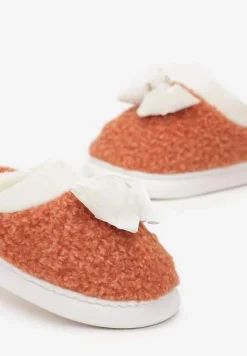 Pomarańczowe Kapcie z Futrzanego Kożuszka z Kokardką Hilusa