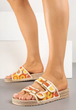 Pomarańczowe Klapki z Geometrycznym Motywem i Plecionką Setoriela