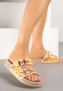 Pomarańczowe Klapki z Geometrycznym Motywem i Plecionką Setoriela