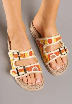 Pomarańczowe Klapki z Geometrycznym Motywem i Plecionką Setoriela