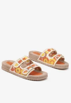 Pomarańczowe Klapki z Geometrycznym Motywem i Plecionką Setoriela
