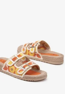 Pomarańczowe Klapki z Geometrycznym Motywem i Plecionką Setoriela