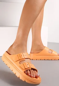 Pomarańczowe Klapki z Regulowanymi Paskami na Platformie Idama