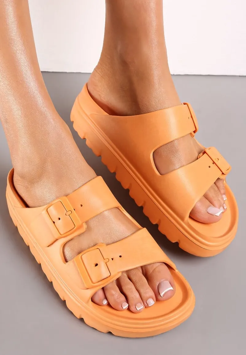 Pomarańczowe Klapki z Regulowanymi Paskami na Platformie Idama