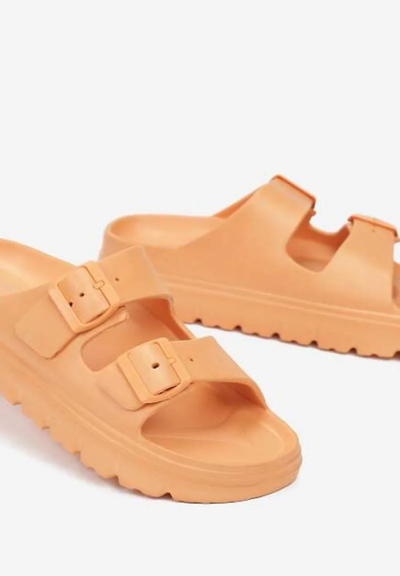 Pomarańczowe Klapki z Regulowanymi Paskami na Platformie Idama