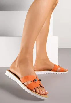 Pomarańczowe Klapki z Wycięciami i Koralikami Tolarisse