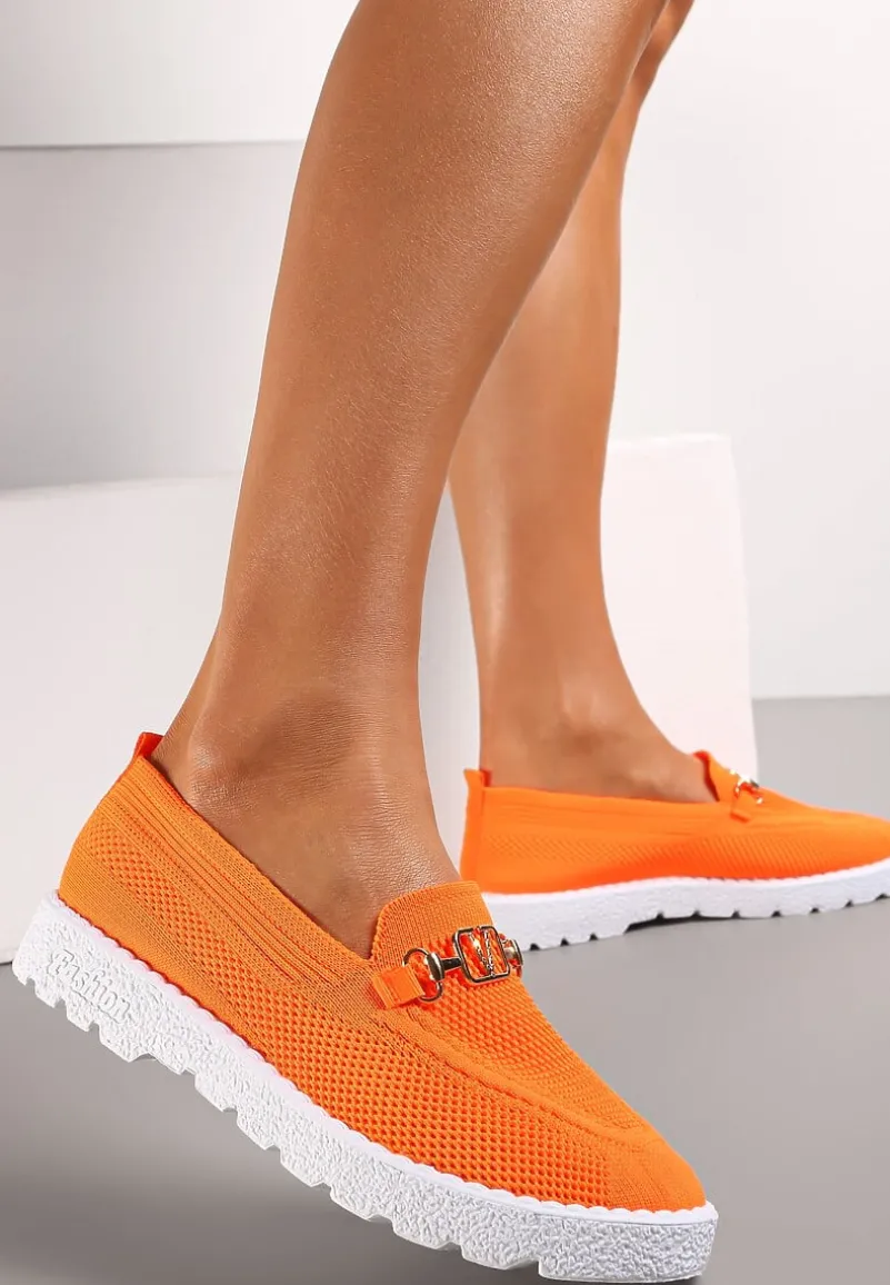 Pomarańczowe Krótkie Półbuty z Metalową Aplikacją Tosia