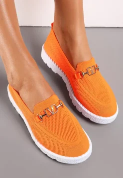 Pomarańczowe Krótkie Półbuty z Metalową Aplikacją Tosia