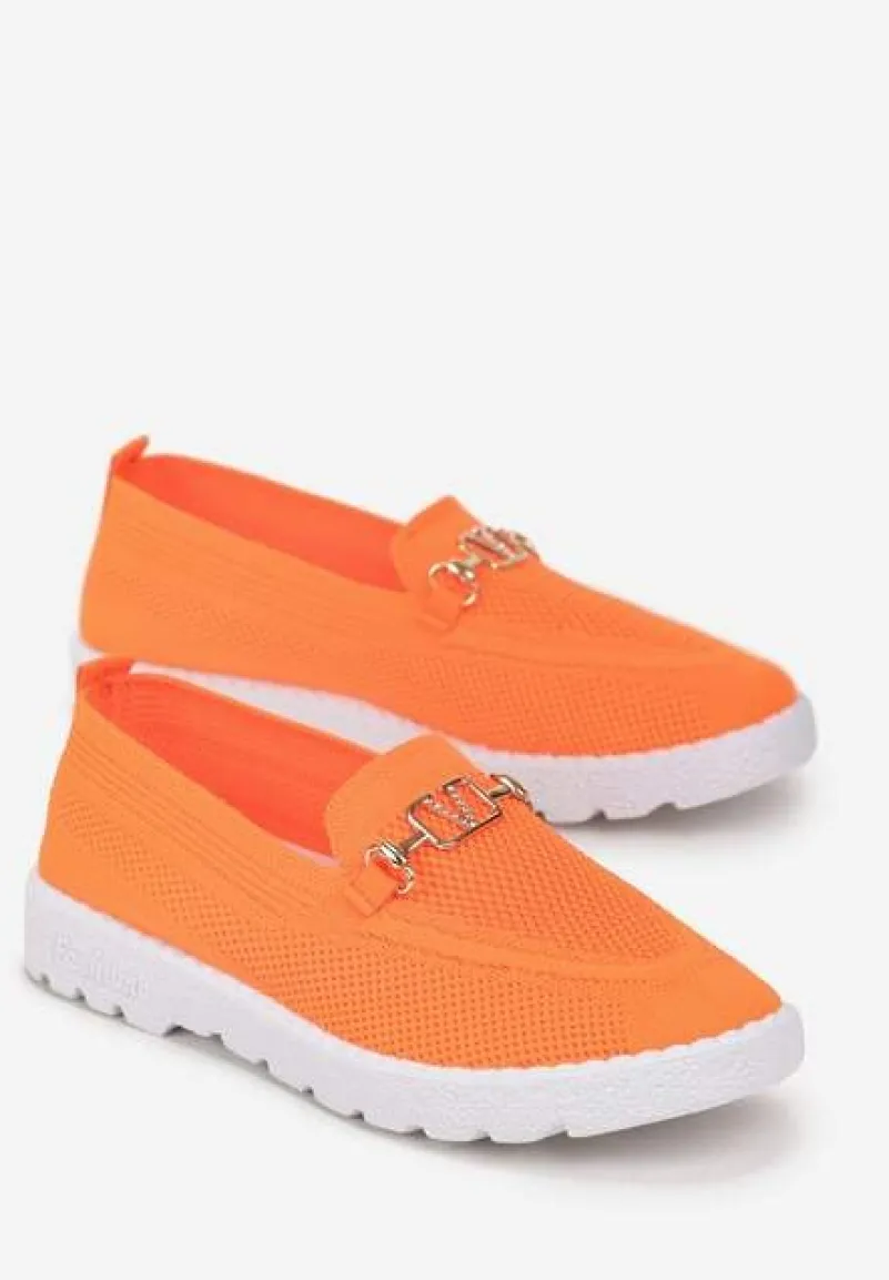 Pomarańczowe Krótkie Półbuty z Metalową Aplikacją Tosia