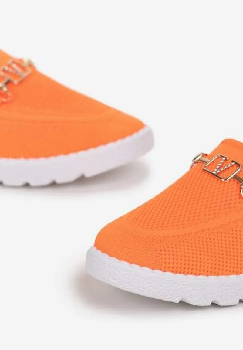 Pomarańczowe Krótkie Półbuty z Metalową Aplikacją Tosia