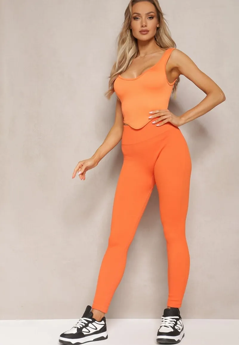 Pomarańczowe Legginsy High Waist Prążkowane Push-Up Sunflowia