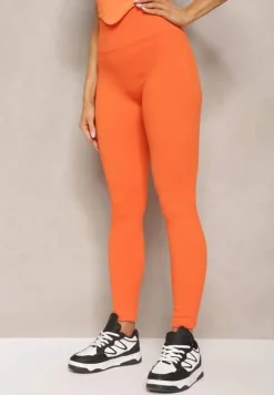Pomarańczowe Legginsy High Waist Prążkowane Push-Up Sunflowia