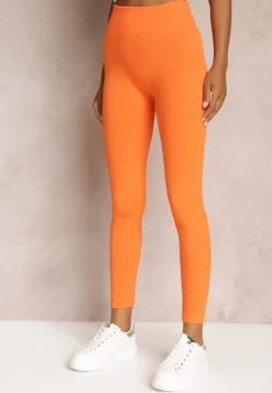 Pomarańczowe Legginsy z Prążkowanej Dzianiny Tarini