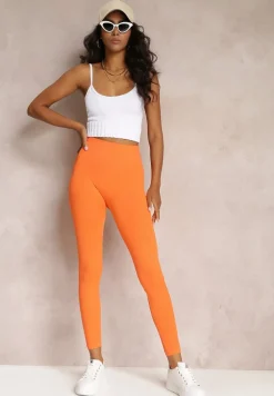 Pomarańczowe Legginsy z Prążkowanej Dzianiny Tarini