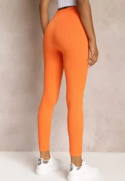 Pomarańczowe Legginsy z Prążkowanej Dzianiny Tarini