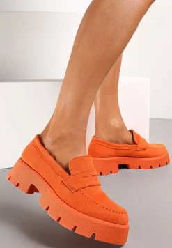 Pomarańczowe Mokasyny na Grubej Podeszwie z Protektorem Misal
