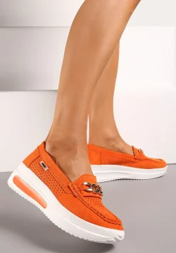 Pomarańczowe Mokasyny na Platformie z Łańcuszkiem Himenna