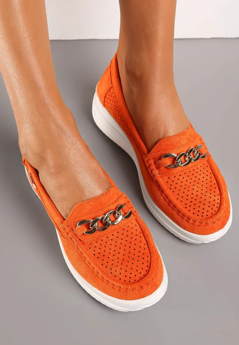 Pomarańczowe Mokasyny na Platformie z Łańcuszkiem Himenna