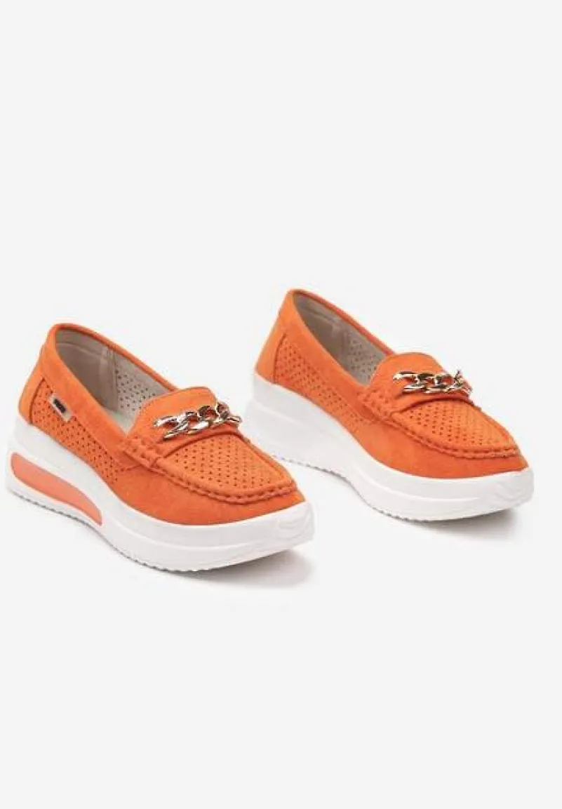 Pomarańczowe Mokasyny na Platformie z Łańcuszkiem Himenna