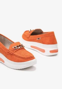 Pomarańczowe Mokasyny na Platformie z Łańcuszkiem Himenna