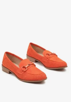 Pomarańczowe Mokasyny Vices z Perforacją z Wkładką ze Skóry Naturalnej Felithria