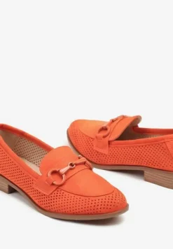 Pomarańczowe Mokasyny Vices z Perforacją z Wkładką ze Skóry Naturalnej Felithria
