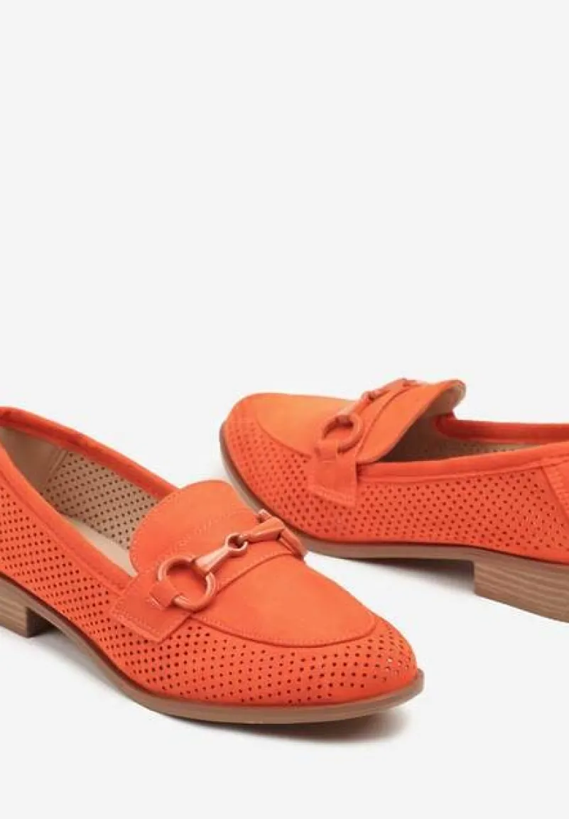 Pomarańczowe Mokasyny Vices z Perforacją z Wkładką ze Skóry Naturalnej Felithria