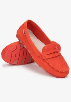 Pomarańczowe Mokasyny z Przeszyciami i Wkładką ze Skóry Naturalnej Isotta