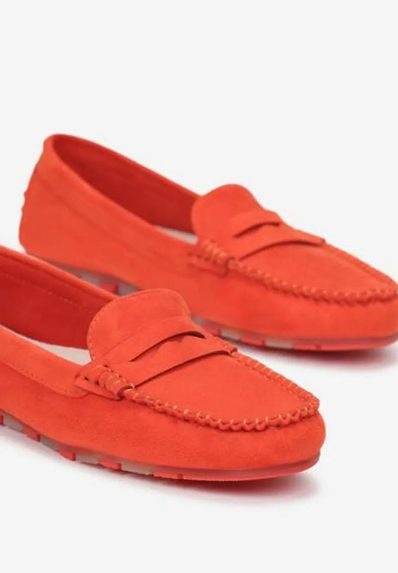 Pomarańczowe Mokasyny z Przeszyciami i Wkładką ze Skóry Naturalnej Isotta