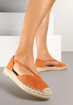 Pomarańczowe Płaskie Espadryle z Wyciętymi Bokami Ozdobione Plecionką Annorila